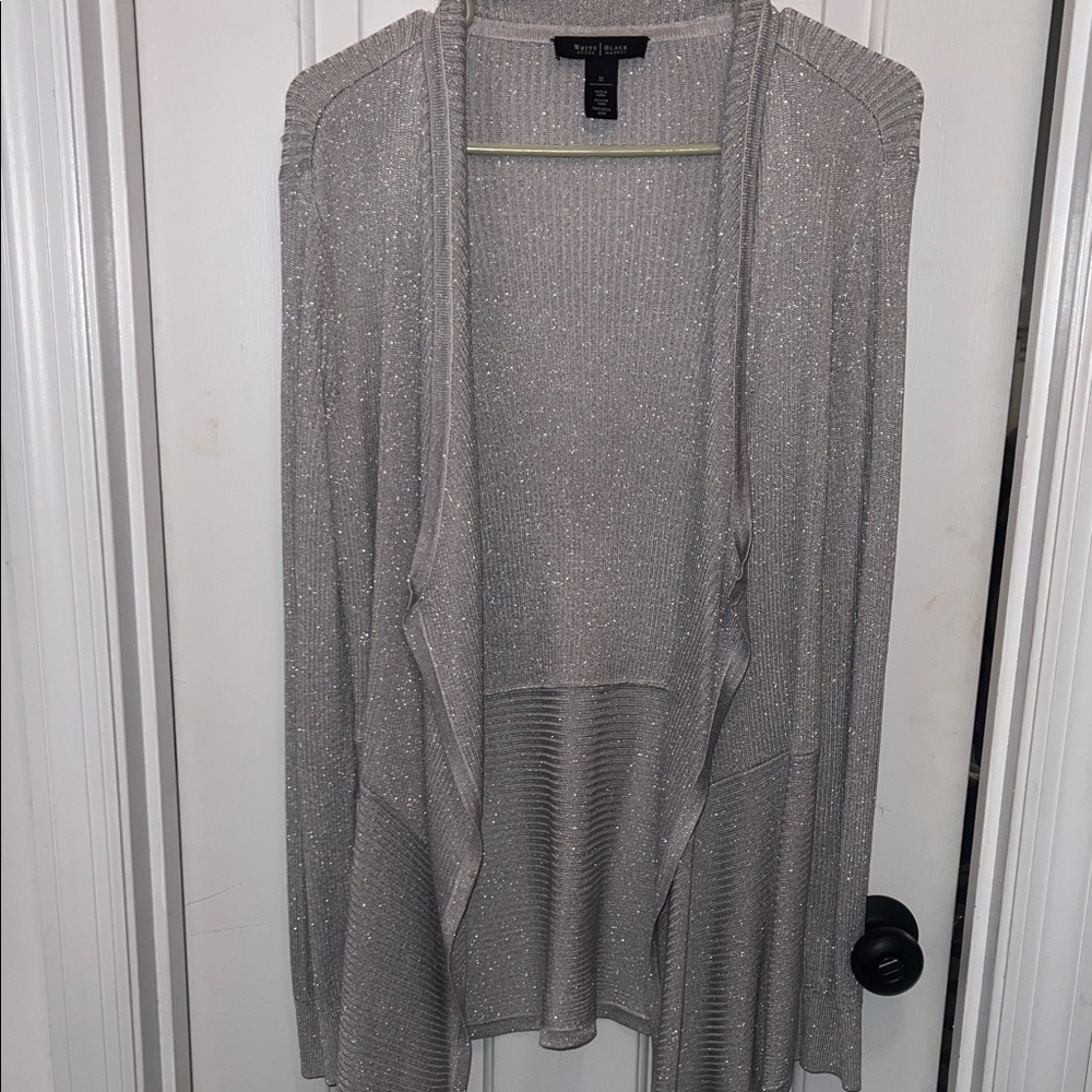 White House Black Market Silver Sparkle Open-Front Cardigan